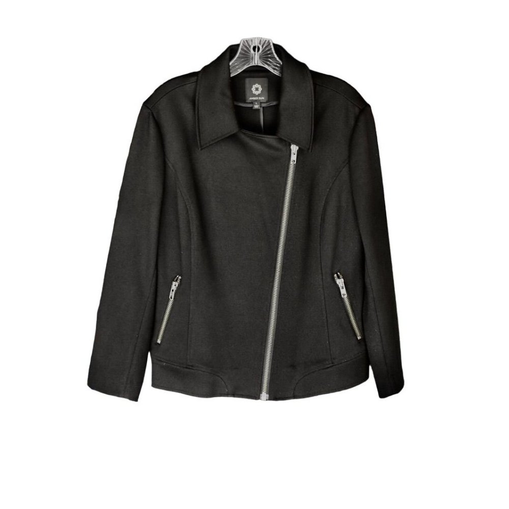 Women's Amber Sun Black Double Knit Moto Jacket L